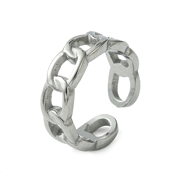 304 Stainless Steel Open Cuff Ring, Hollow Curb Chain Shape Rings for Women