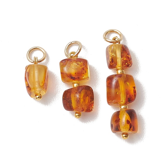 3шт. 3 стили подвесок из натурального янтаря, Кубические подвески из бисера с петлями из нержавеющей стали, реальный 304 k позолоченный