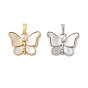 Brass Pave Shell Pendants, Butterfly Charms with ABS Imitation Pearl & Snap on Bails