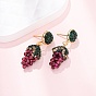 Серьги-гвоздики из виноградной латуни и полимерной глины со стразами, с естественной гранат