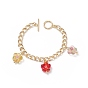 Lampwork Flower Charm Bracelet with Aluminium Curb Chains for Women