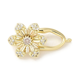 Brass Micro Pave Clear Cubic Zirconia Fold Over Clasps, Flower