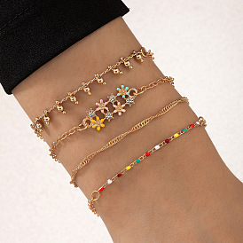 Bohemian Style Colorful Beaded and Rhinestone Four-Piece Bracelet Set