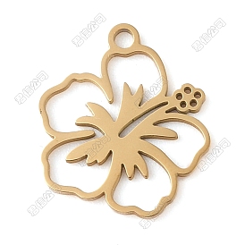 Manual Polishing 201 Stainless Steel Pendants, Laser Cut, Flower Charm