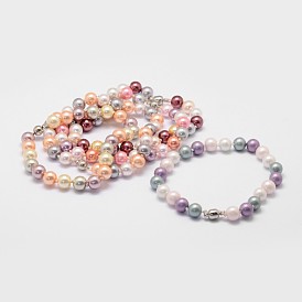Glass Pearl Bracelets, with Nylon Cord and Magnetic Clasp, 220x8mm
