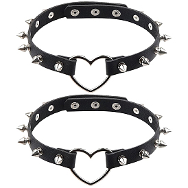 2шт. регулируемые готические ожерелья-чокеры в форме сердца из искусственной кожи с металлическими шипами и заклепками для женщин, платина