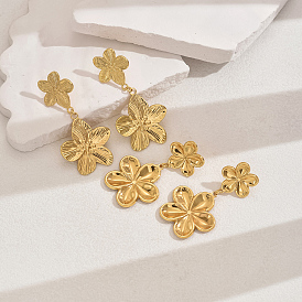 Elegant Stainless Steel Texture Flower Dangle Stud Earrings