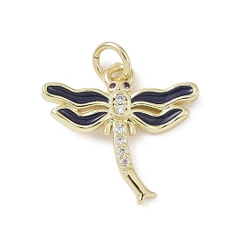 Brass Micro Pave Cubic Zirconia Pendants, with Enamel and Jump Ring, Dragonfly Charms
