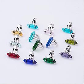 Bullet Glass Finger Rings, with Iron Ring Findings, Platinum