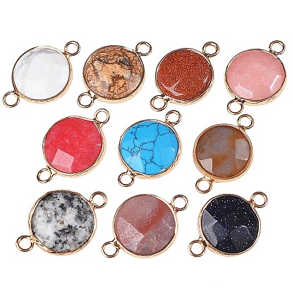 10 ПК 10 стили соединителей звеньев драгоценных камней, с легкой позолоченной латунной фурнитурой, граненые, плоско-круглые