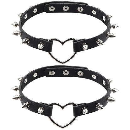 2шт. регулируемые готические ожерелья-чокеры в форме сердца из искусственной кожи с металлическими шипами и заклепками для женщин, платина