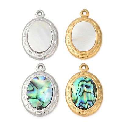 304 подвески из натуральной ракушки из нержавеющей стали, овальные амулеты, ионное покрытие (ip)