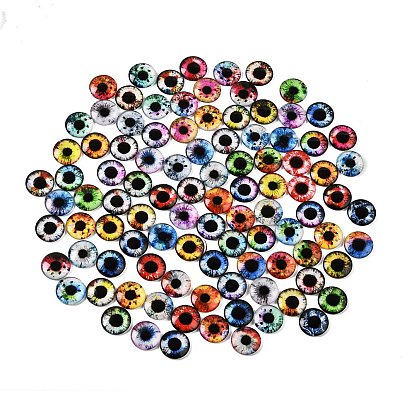 Cabochons en verre transparent imprimé, demi-rond avec motif oeil
