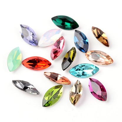 Faceted Horse Eye Glass Pointed Back Rhinestone Cabochons, Grade A, Back Plated, 15x7x4mm