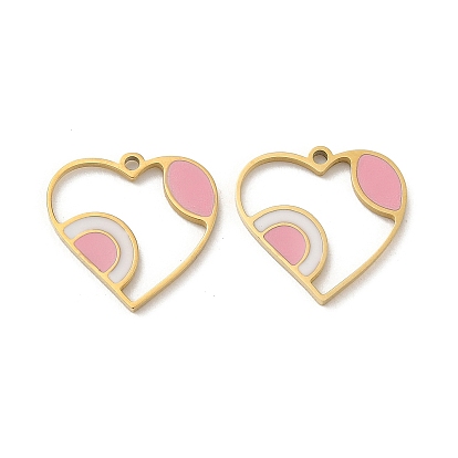 Ion Plating(IP) 316L Surgical Stainless Steel Pendants, Nickel Free, with Enamel, Real 18K Gold Plated, Heart Charm