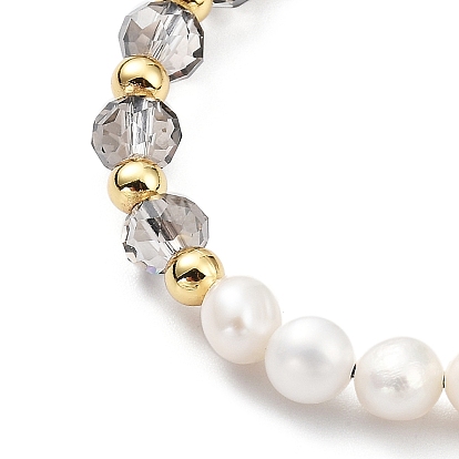 Adjustable Natural Pearl & Glass & Brass Braided Beaded Bracelet for Women