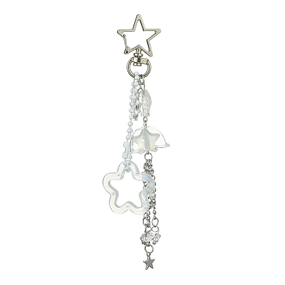 Llaveros colgantes de acrílico y vidrio, Con aleaciones y hallazgos de hierro, para la decoración del bolso de la llave del coche, flor y estrella y pez