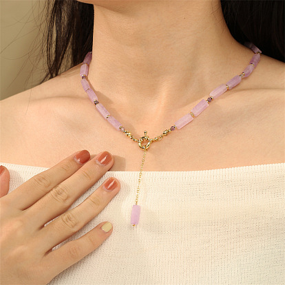 Зрелый аметист кубоид лариат и Y ожерелья для женщин, с медными застежками