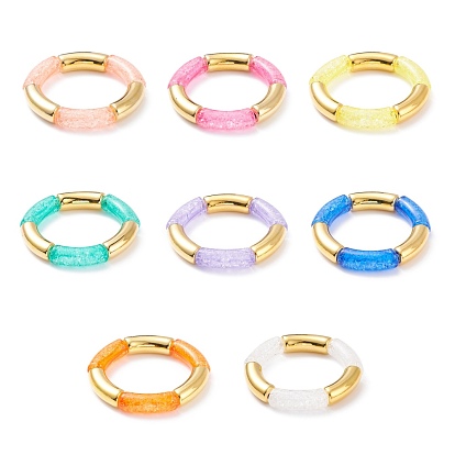 8Pcs 8 Color Candy Color Acrylic & CCB Plastic Curved Tube Chunky Stretch Bracelets Set for Women