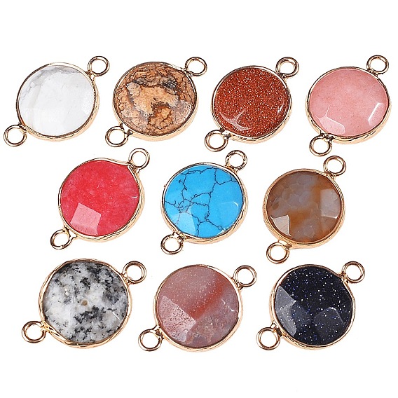 10 ПК 10 стили соединителей звеньев драгоценных камней, с легкой позолоченной латунной фурнитурой, граненые, плоско-круглые