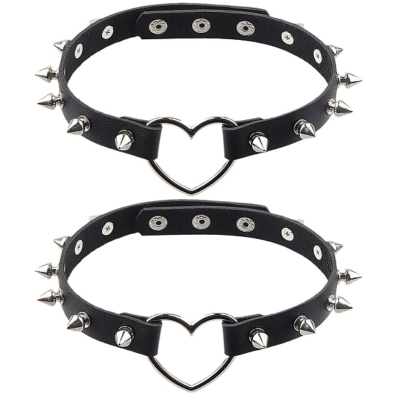 2шт. регулируемые готические ожерелья-чокеры в форме сердца из искусственной кожи с металлическими шипами и заклепками для женщин, платина