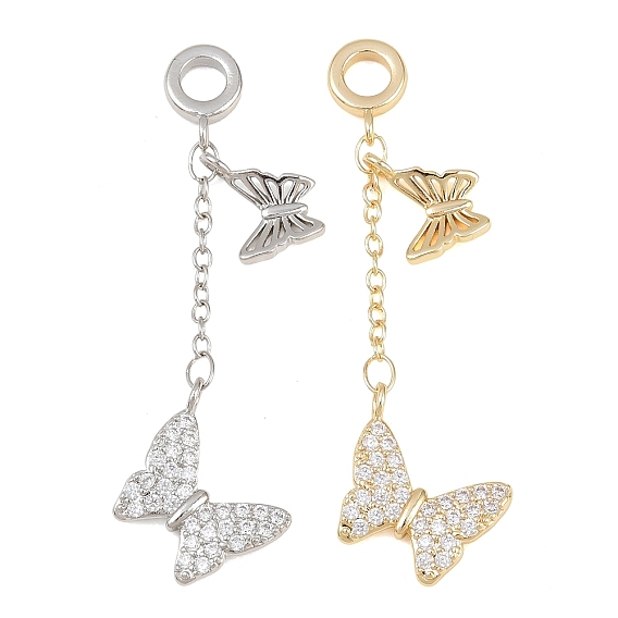 Подвески-шармы в виде бабочки из латуни с микропаве и прозрачными кубическими циркониями., Подвески с большими отверстиями, долговечный, стойки покрытие