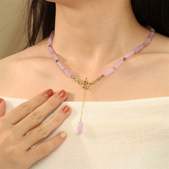 Зрелый аметист кубоид лариат и Y ожерелья для женщин, с медными застежками