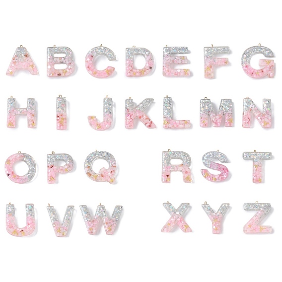 Подвески из смолы, с ракушкой, пайетками и петлей из сплава глодена, буква а~б