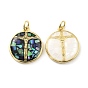 Natural Shell Pendants, with Golden Brass Findings, Flat Round with Jesus