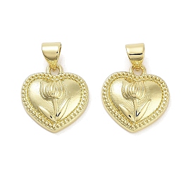 Rack Plating Brass Pendants, Long-Lasting Plated, Lead Free & Cadmium Free, Heart with Flower