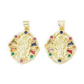 Rack Plating Brass Micro Pave Cubic Zirconia Pendants, Real 18K Gold Plated, Long-Lasting Plated, Oval with Death