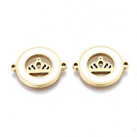 304 Stainless Steel Enamel Links Connectors, Laser Cut, Flat Round with Crown