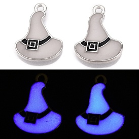 Halloween Theme Rack Plating Luminous Alloy Enamel Pendants, Glow in the Dark, Witch Hat Charm