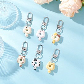 Подвесные украшения из смолы в форме пончика в форме кошки, с поворотными застежками сплава