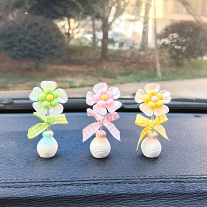 Cute Plastic Shaking Head Flower Ornament, Resin Vase Base for Car Interior Decorations