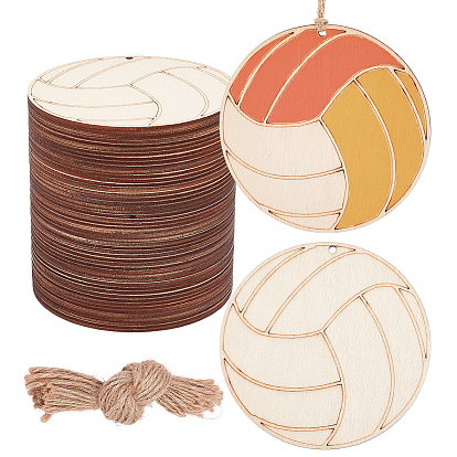 50 Bags Unfinished Wood Pendants, with Jute Rope