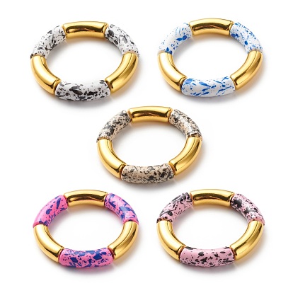 Two Tone Acrylic Curved Tube Beaded Stretch Bracelet for Women