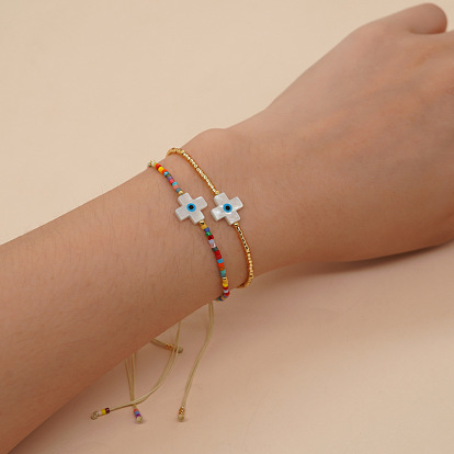 Браслеты из натуральных ракушек и стеклянных бусин от сглаза для женщин