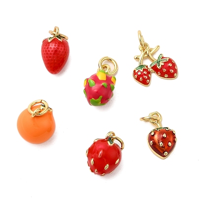 Латунь эмаль прелести, с целью перехода в кольце, без кадмия, без никеля и без свинца, реальный 18 k позолоченный, клубника/питайя/апельсин