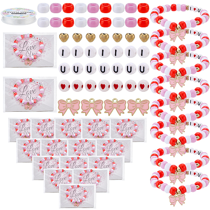 DIY Bracelets Making Kit, Including Acrylic & Plastic Beads, Alloy Enamel Pendants, Elastic Crystal Thread, Paper Greeting Cards, Cellophane Bags