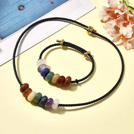 Браслеты и ожерелья из натуральных драгоценных камней rondelle chakra, наборы украшений из кожаных шнуров для женщин