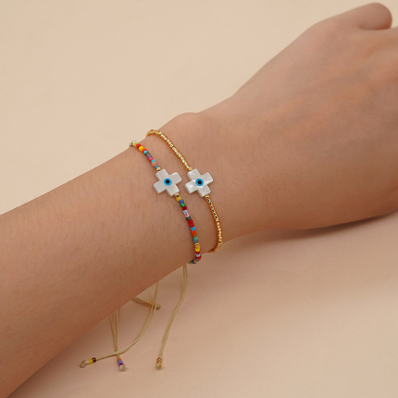 Браслеты из натуральных ракушек и стеклянных бусин от сглаза для женщин