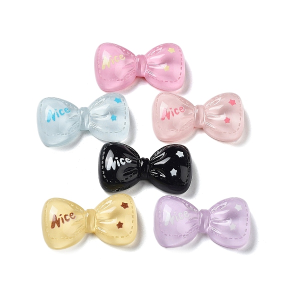 Opaque Resin Cabochons, Bowknot with Word Nice