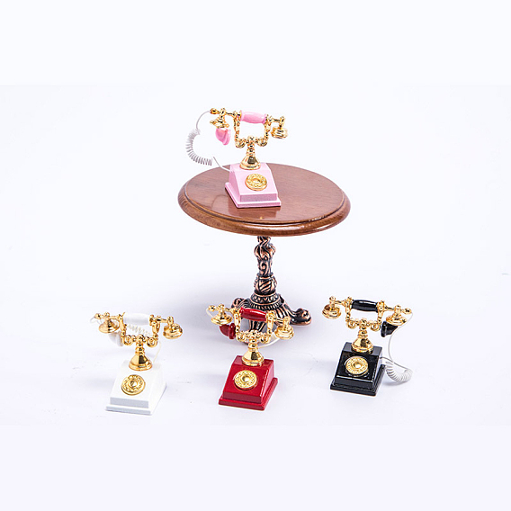 Миниатюрные украшения для дисплея телефона, Винтажный поворотный телефон из сплава для декора кукольного домика