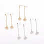 Brass Cubic Zirconia Stud Earrings, with Cable Chains, Fan Shape
