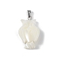 Natural Trochid Shell/Trochus Shell Pendants, Owl Charms, with Platinum Tone Iron Snap on Bails