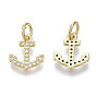 Brass Micro Pave Cubic Zirconia Charms, with Jump Ring, Nickel Free, Anchor, Clear