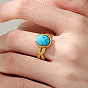 Real 18K Gold Plated Stainless Steel Open Cuff Rings, with Synthetic Turquoise