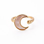 Brass Peg Bails Cuff Finger Ring Settings, with Natural Shell, for Half Drilled Bead, Nickel Free, Moon