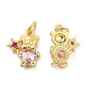 Brass with Cubic Zirconia Pendants, Long-Lasting Plated, Lead Free & Cadmium Free, Bear Charm